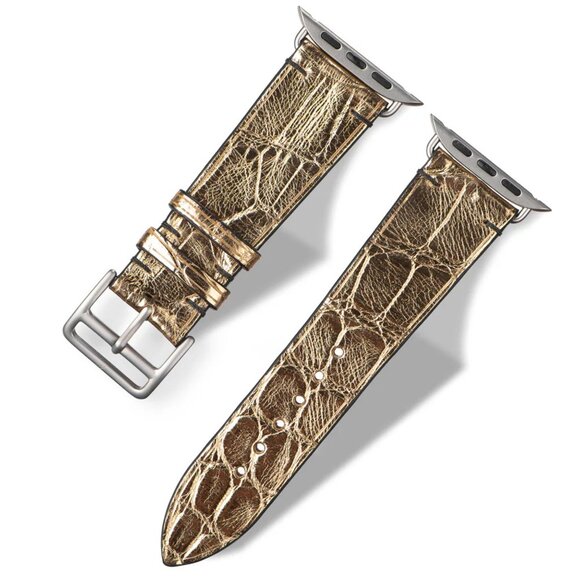 Genuine Alligator Watch Strap – Premium Exotic Skin - Gold Color main image 5
